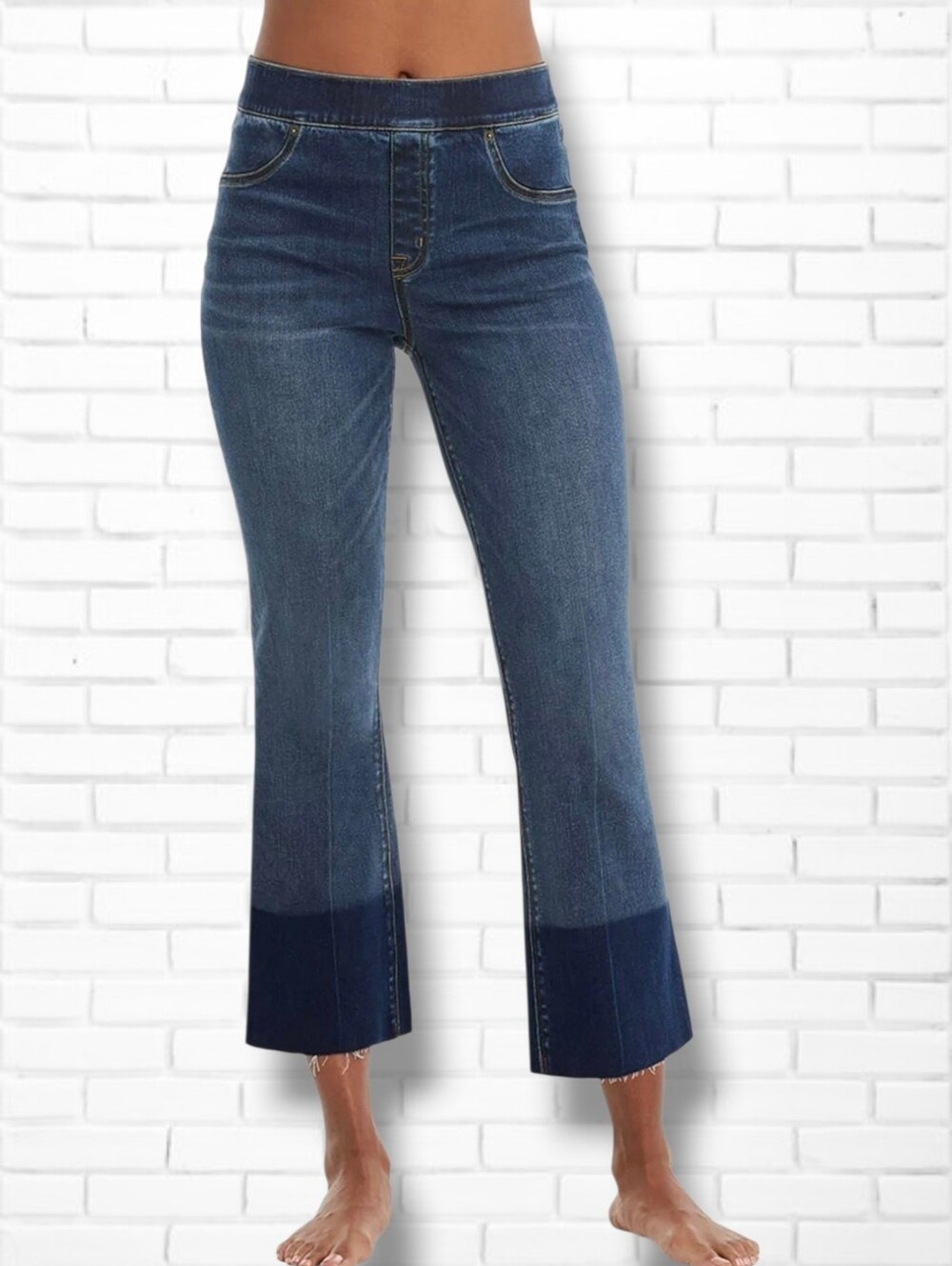 SPANX Cropped Flare Contrast Raw Hem Jean Leggings Size L
